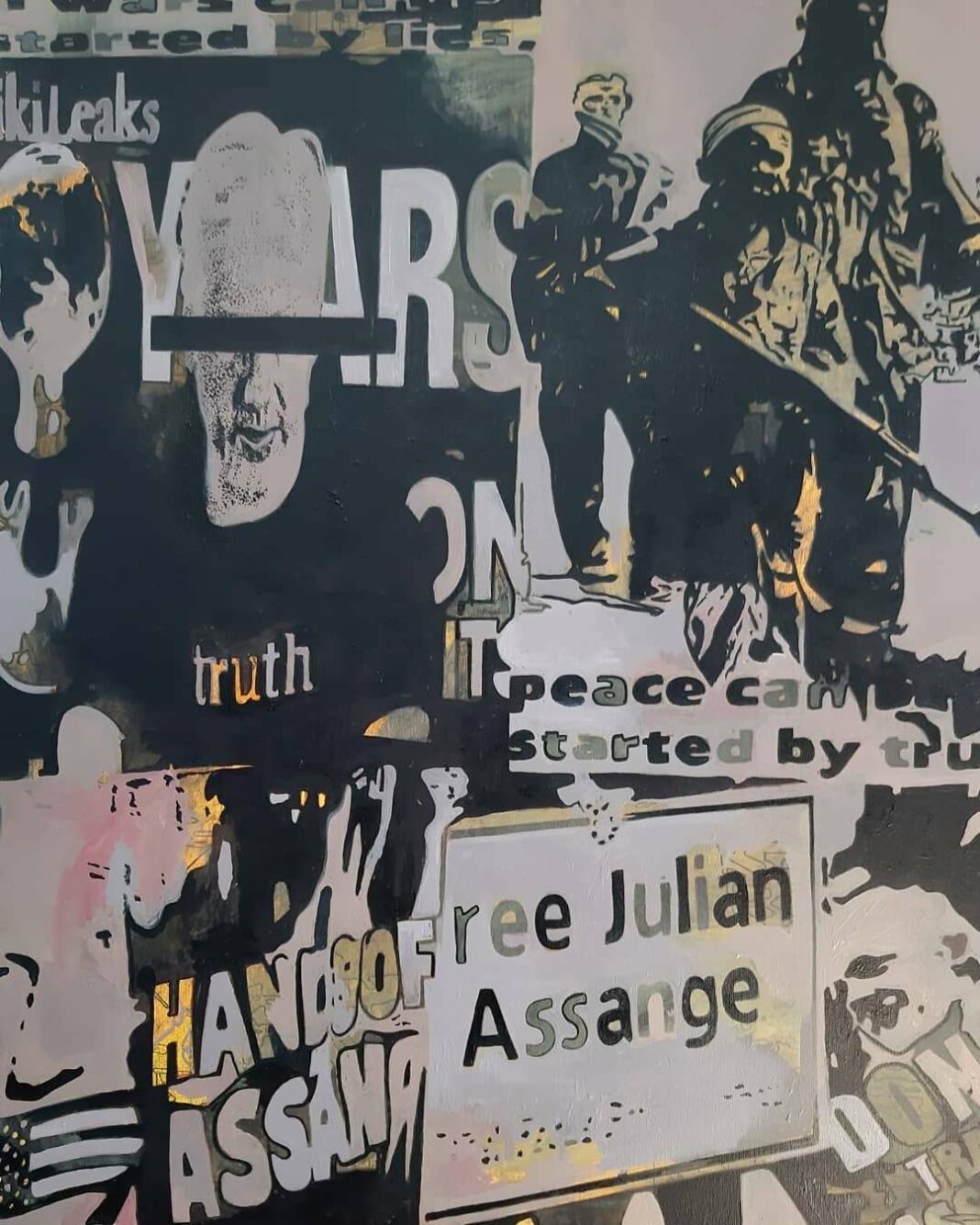 Assange, Olieverg op doek door Scepanovic Valdislav